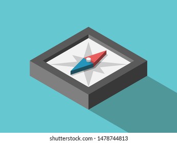 Isometric abstract compass on turquoise blue. Vision, direction, management, strategy, travel, decision, guidance and purpose concept. EPS 8 vector illustration, no transparency, no gradients