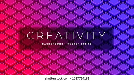 Isometric abstract design, squares with round corner on dark violet background, vector illustration