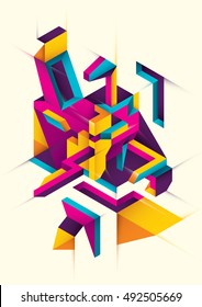 Isometric abstract illustration with colorful objects. Vector illustration.