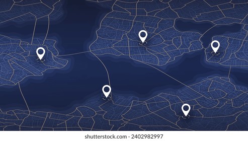 Isometric abstract map background. Colorful abstract lines, POI, transportation, roads. Digital art. Editable vector illustration for web design, presentations, projects. High-quality, customizable.