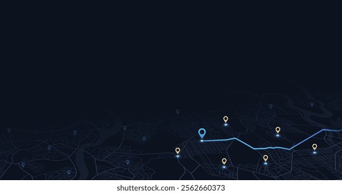 Isometric abstract map background. Colorful abstract lines, transportation, roads. Digital art. Editable vector illustration for web design, presentations, advertising projects. Vector illustration.