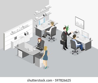 Isometric Abstract Office Floor Interior Departments Concept.