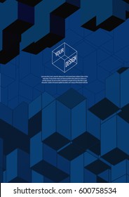 Isometric abstract shapes lay on blue background