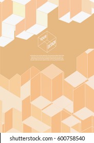 Isometric abstract shapes lay on soft brown beige background