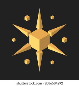 Isometric abstract sun in darkness. Outer space, science, astronomy, nature, environment, happiness, motivation and religion concept. Flat design. EPS 8 vector illustration, no transparency