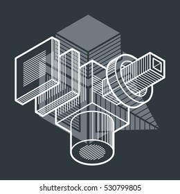 Isometric abstract vector dimensional shape, polygonal figure