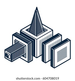 Isometric abstract vector dimensional shape, polygonal figure