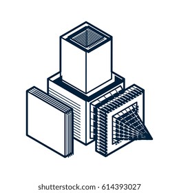 Isometric abstract vector dimensional shape, polygonal figure