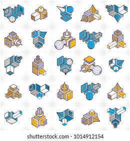 Isometric abstract vector shapes set.