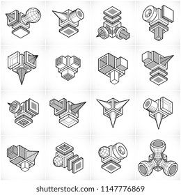 Isometric abstract vector shapes set.