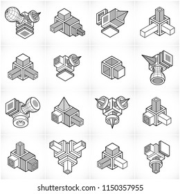 Isometric abstract vector shapes set.