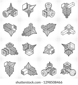 Isometric abstract vector shapes set.