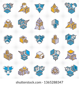 Isometric abstract vector shapes set.
