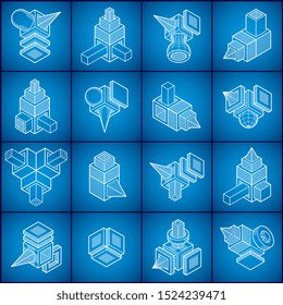 Isometric abstract vector shapes set.