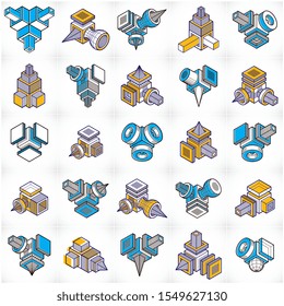 Isometric abstract vector shapes set.