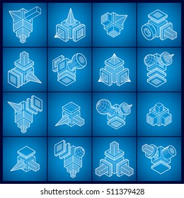 Isometric abstract vector shapes set.