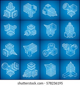 Isometric abstract vector shapes set.