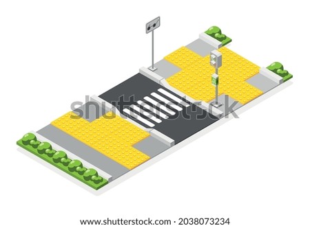 Isometric accessible environment composition with tactile paving near crosswalk for blind people 3d vector illustration