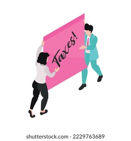Isometric accounting composition with conceptual images little people characters and workspace items vector illustration