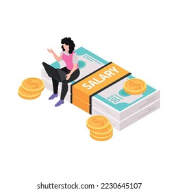 Isometric accounting composition with conceptual images little people characters and workspace items vector illustration
