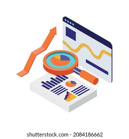 Isometric accounting financial audit composition with infographic elements charts and graphs vector illustration