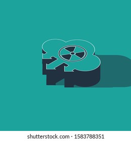 Isometric Acid rain and radioactive cloud icon isolated on green background. Effects of toxic air pollution on the environment.  Vector Illustration