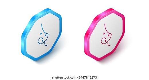 Isometric Acne icon isolated on white background. Inflamed pimple on the skin. The sebum in the clogged pore promotes the growth of a bacteria. Hexagon button. Vector