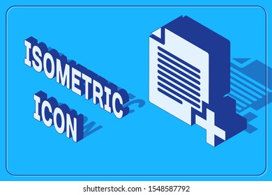 Isometric Add new file icon isolated on blue background. Copy document icon.  Vector Illustration
