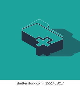 Isometric Add new folder icon isolated on green background. New folder file sign. Copy document icon. Add attach create folder make new plus icon.  Vector Illustration