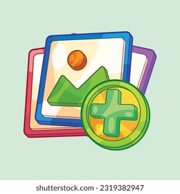 Isometric Add Picture File with Plus Sign Vector Illustration