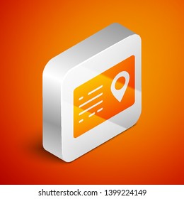 Isometric Address book icon isolated on orange background. Telephone directory. Silver square button. Vector Illustration