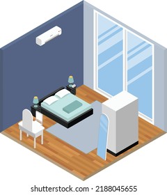 Isometric Adult Bedroom with Large Windows