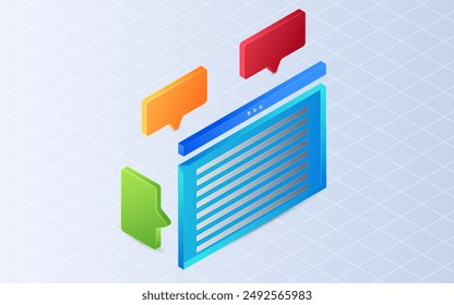 Isometric advertising on white background. Marketing and promotion concept