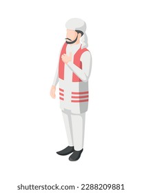 Isometric afghan man haciendo gesto de bienvenida 3d ilustración vectorial