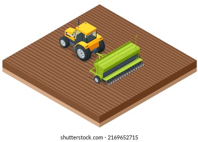 Isometric Agricultural Cultivator. A cultivator is a piece of agricultural equipment used for secondary tillage. Tractor preparing land with seedbed cultivator