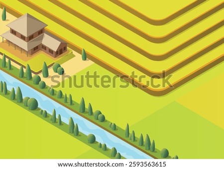 Isometric agricultural landscape scene. Vector Illustration