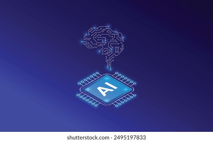 Isometric AI Banner Design:  Artificial Intelligence and Modern Graphics, Brain technology vector design.