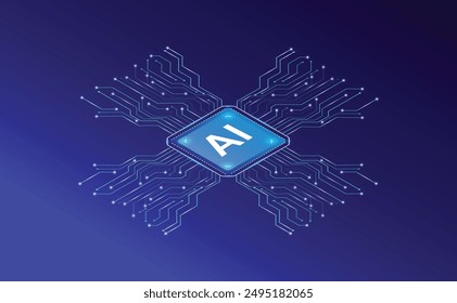 Isometric AI Banner Design: Futuristic Artificial Intelligence and Digital Innovation.