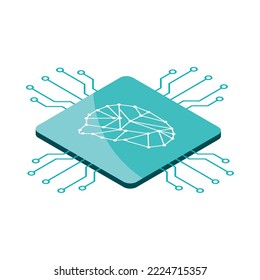 icono de circuito cerebral de IA isométrica aislado
