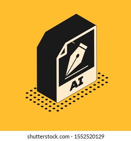 Isometric AI file document. Download ai button icon isolated on yellow background. AI file symbol.  Vector Illustration