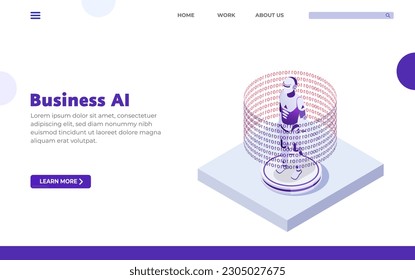 isometric AI landing page design