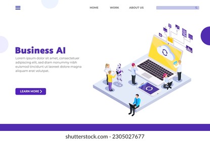 isometric AI landing page design