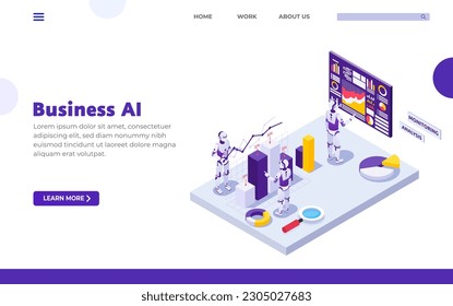 isometric AI landing page design