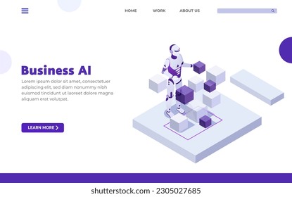 isometric AI landing page design