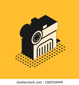 Isometric Air compressor icon isolated on yellow background.  Vector Illustration