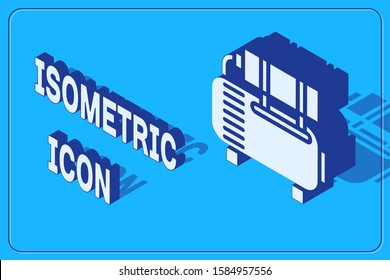 Isometric Air compressor icon isolated on blue background.  Vector Illustration