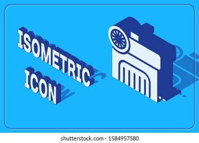 Isometric Air compressor icon isolated on blue background.  Vector Illustration