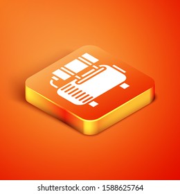 Isometric Air compressor icon isolated on orange background.  Vector Illustration