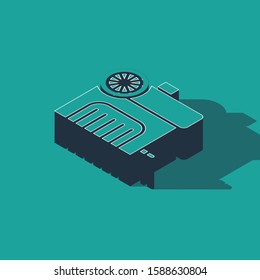 Isometric Air compressor icon isolated on green background.  Vector Illustration