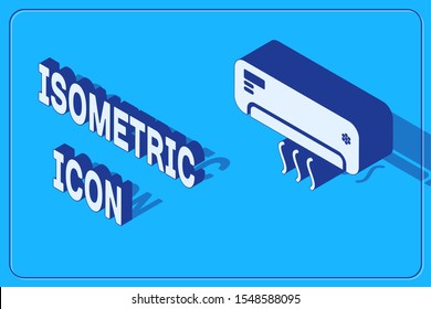 Isometric Air conditioner with fresh air icon isolated on blue background. Split system air conditioning. Cool and cold climate control system.  Vector Illustration